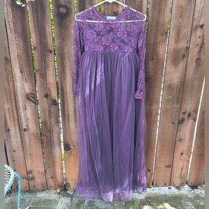 JUST COUTURE | Girls Purple Long Lace Dress 10/12